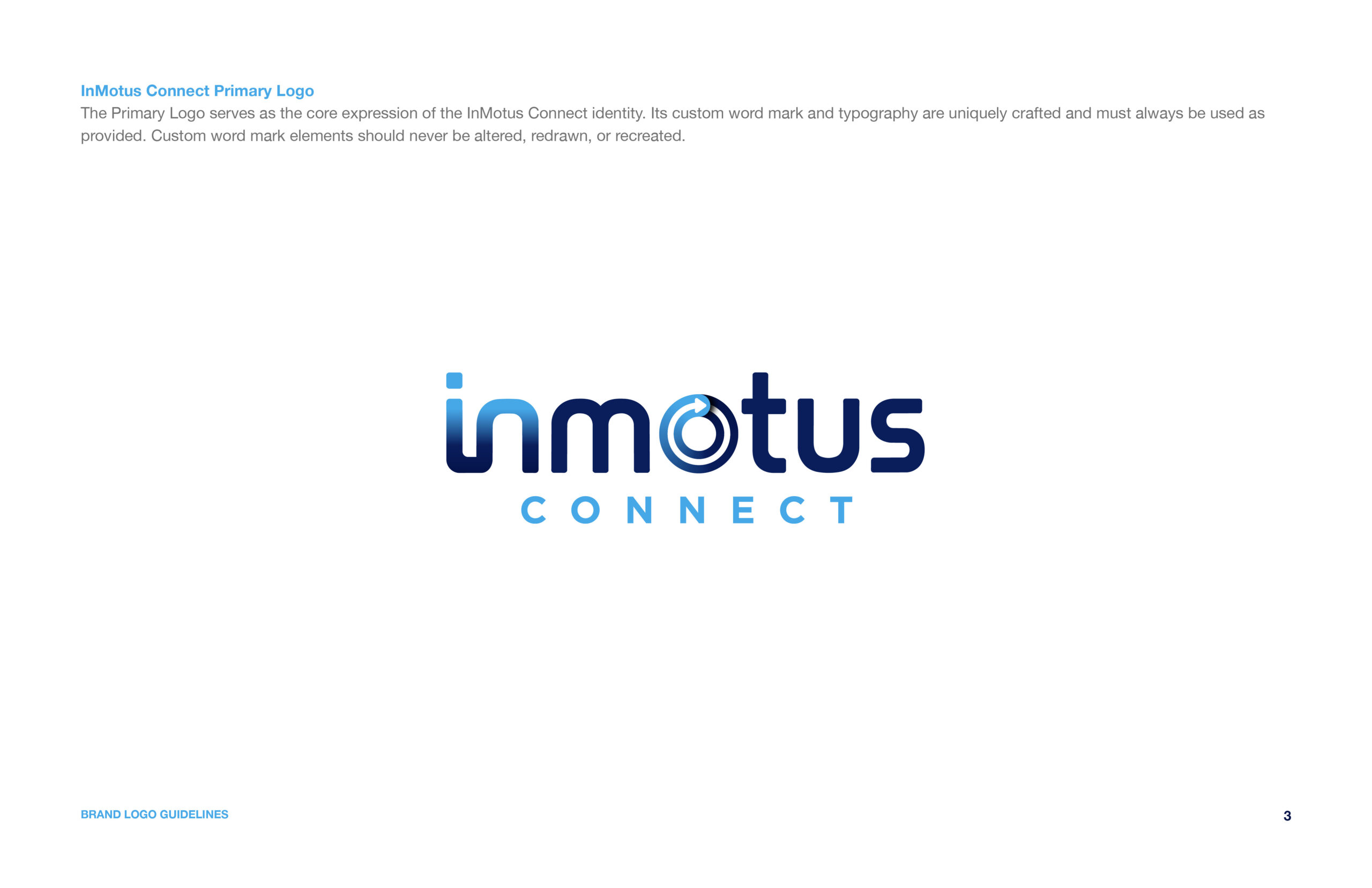 InMotus Connect brand guidelines page showing the primary logo