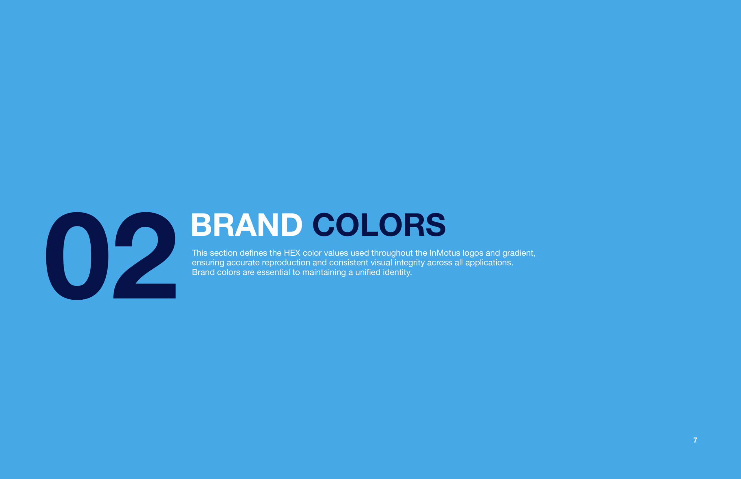 InMotus Connect brand guidelines section divider: 02 Brand Colors