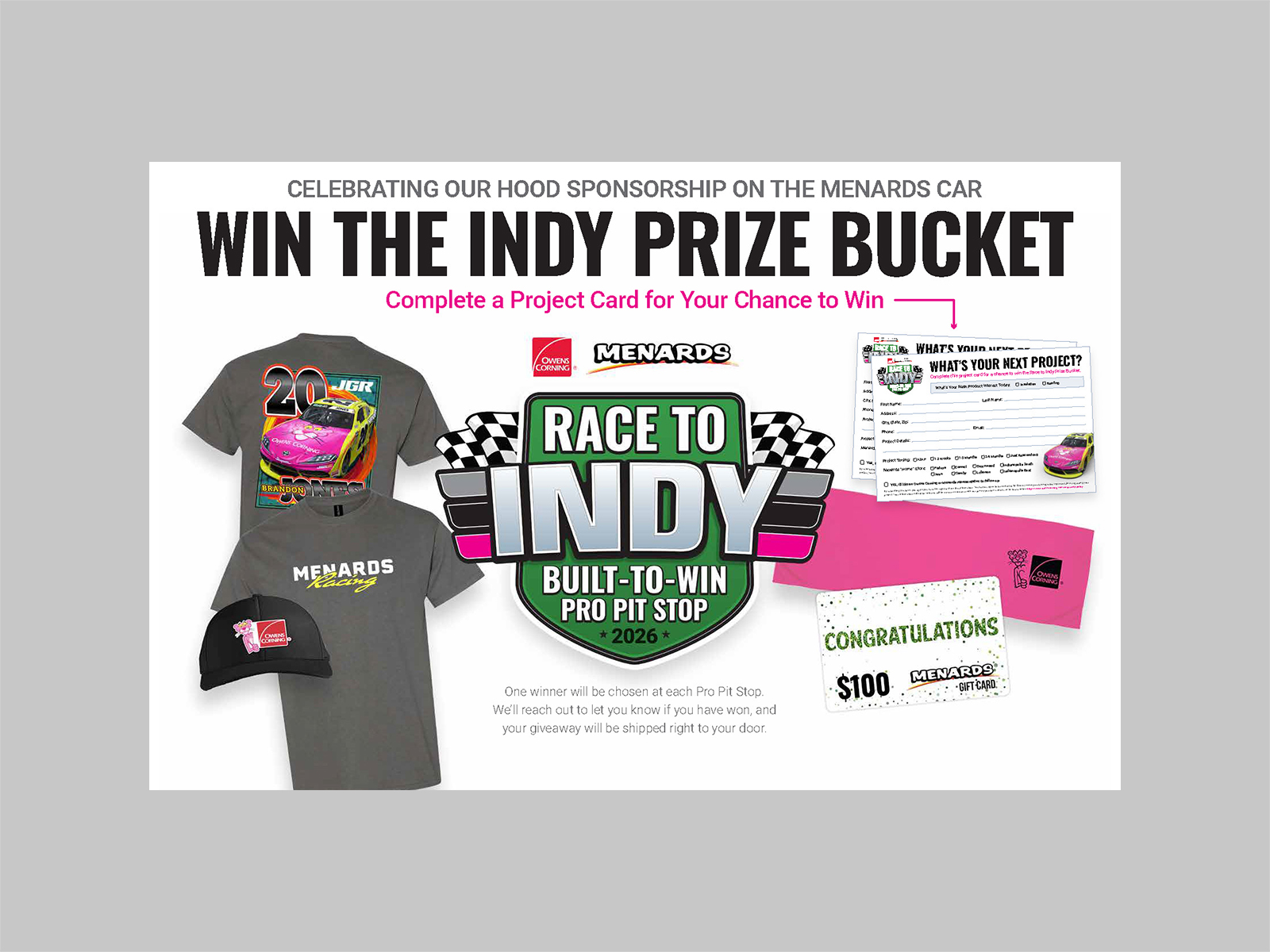 race to indy bucket signage